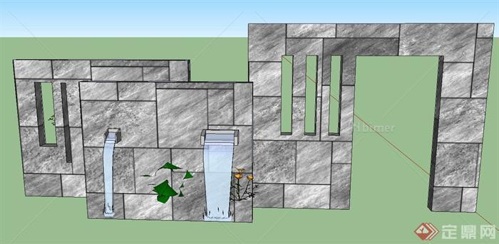 园林景观节点青砖景墙设计su模型 - sketchup模型库 - 毕马汇 nbimer